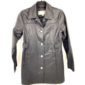 Eddie Bauer Women's XS Long Black Trench‎ Style Raincoat Cotton Nylon